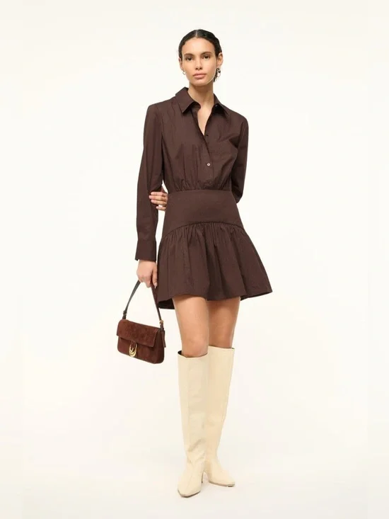 Staud Rocco Mini Dress in Earth Brown 2 - Picture 4 of 8